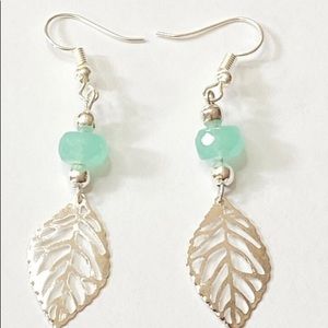 Aqua Chalcedony & Silver Plated Leaf Earrings